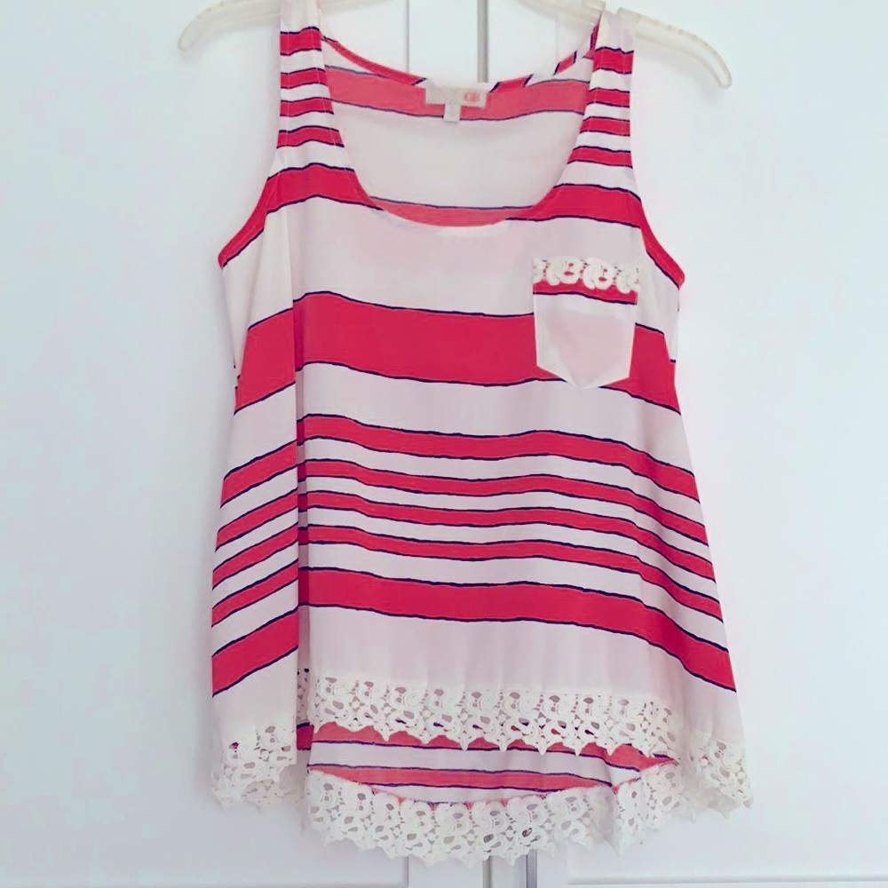 Gianni Bini Pink, Navy, White Striped Tank